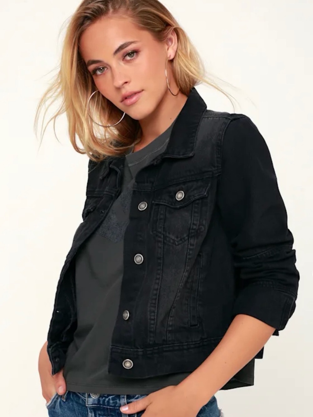Free People Rumore Washed Black Denim Jacket NWT